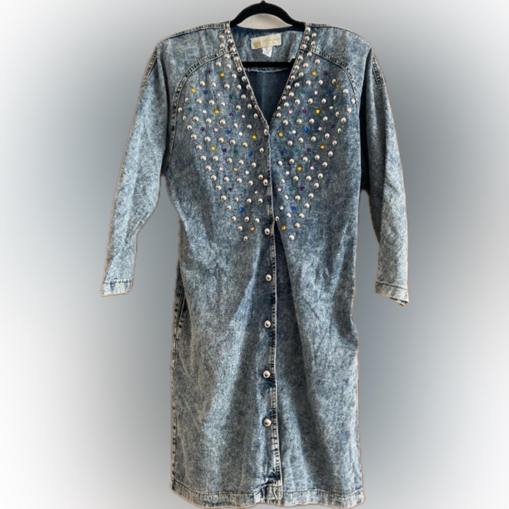 MONIQUE FASHIONS BLUE JEAN SHIRT SLEEVE TOP WITH EMBELLISHMENTS